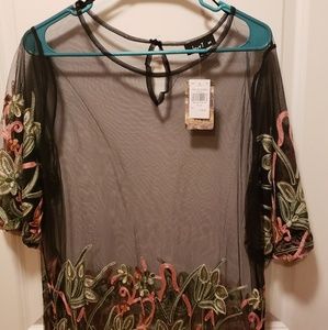 Lantern Sleeve Sheer Blouse